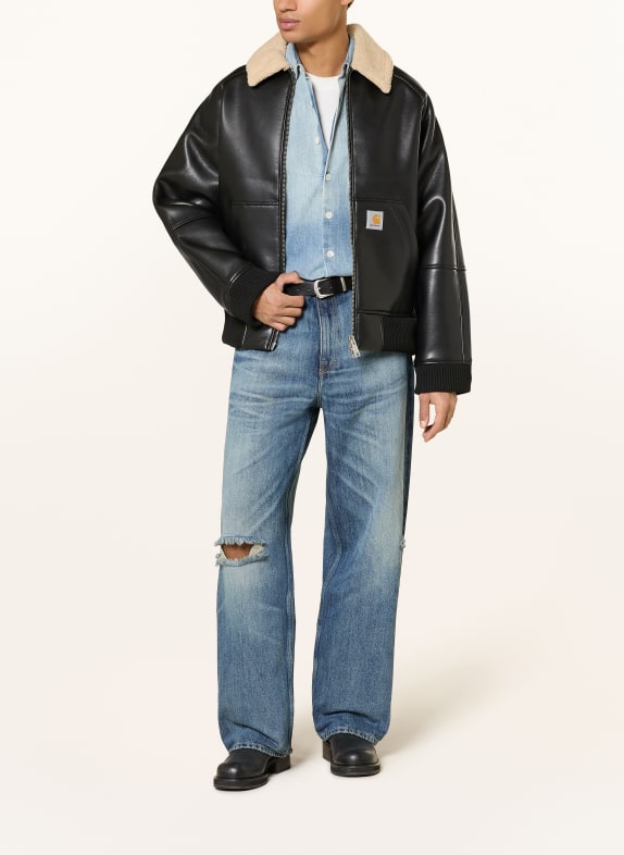 carhartt WIP Jacke SHEPTON in Lederoptik mit Kunstfell SCHWARZ / HELLBRAUN