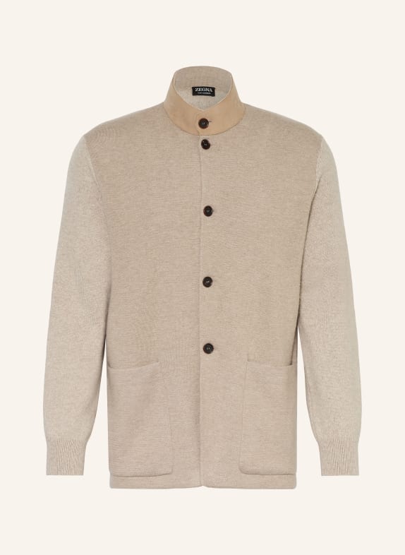ZEGNA Cashmere-Strickjacke mit Leder BEIGE