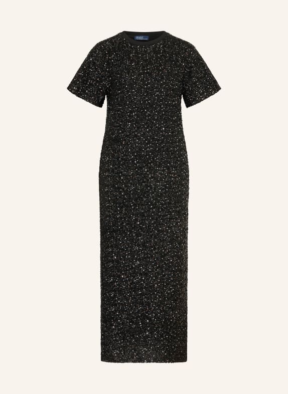 POLO RALPH LAUREN Mesh-Kleid mit Pailletten SCHWARZ / SILBER / GOLD