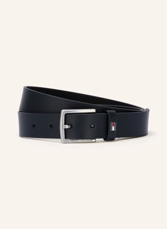 TOMMY HILFIGER leather belt DARK BLUE / SILVER