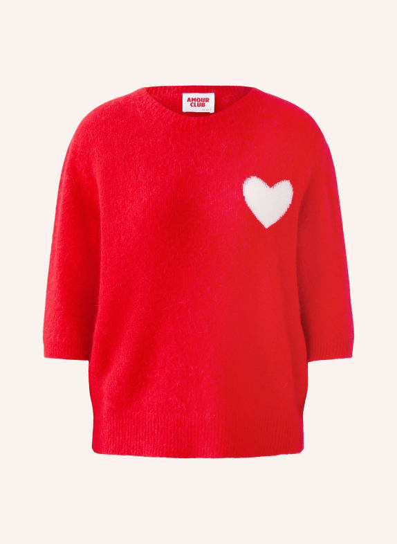 oui Pullover mit 3/4-Arm ROT / WEISS