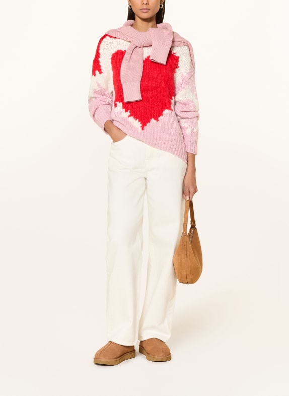 oui Pullover ROSA / CREME / ROT