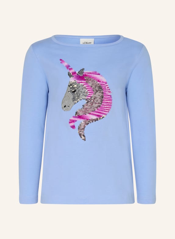 s.Oliver RED Bluzka z długim rękawem i cekinami JASNONIEBIESKI / SREBRNY / MOCNORÓŻOWY