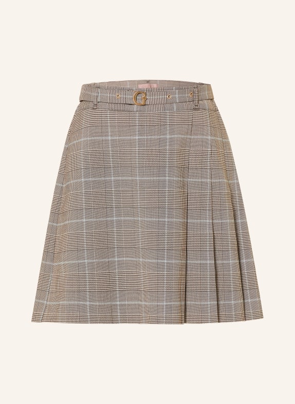 GUESS Pleated skirt GERALDINE DARK BROWN / LIGHT BLUE / ECRU