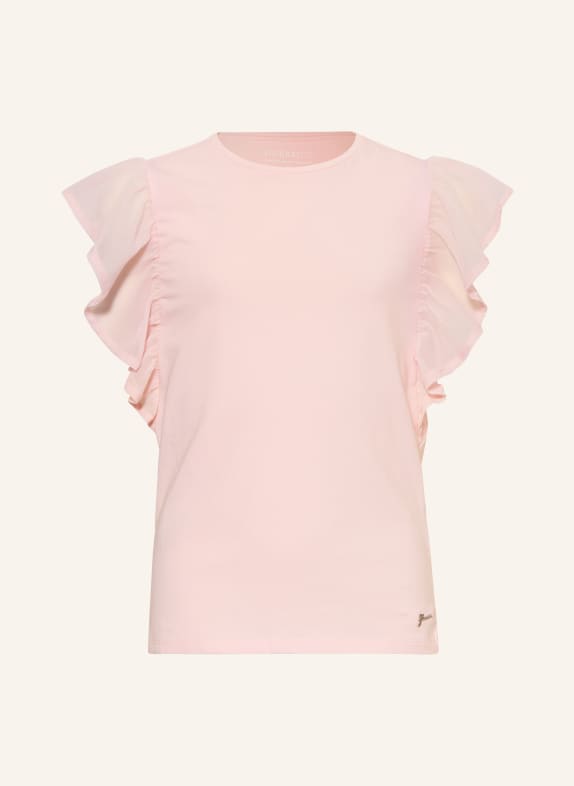 GUESS Blůza z kombinace materiálů s volánky SVĚTLE RŮŽOVÁ