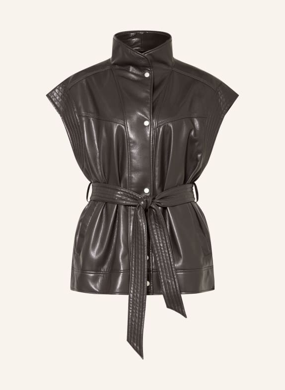 BOSS Weste in Lederoptik DUNKELGRAU