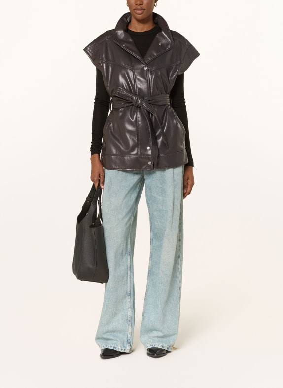 BOSS Weste in Lederoptik DUNKELGRAU