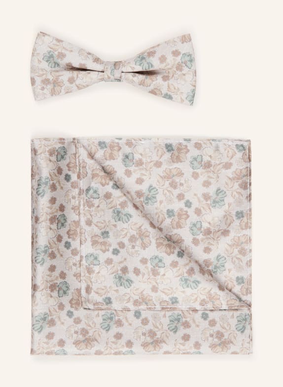 CG - CLUB of GENTS Set: Bow tie and pocket square LIGHT GRAY / TAUPE / TEAL