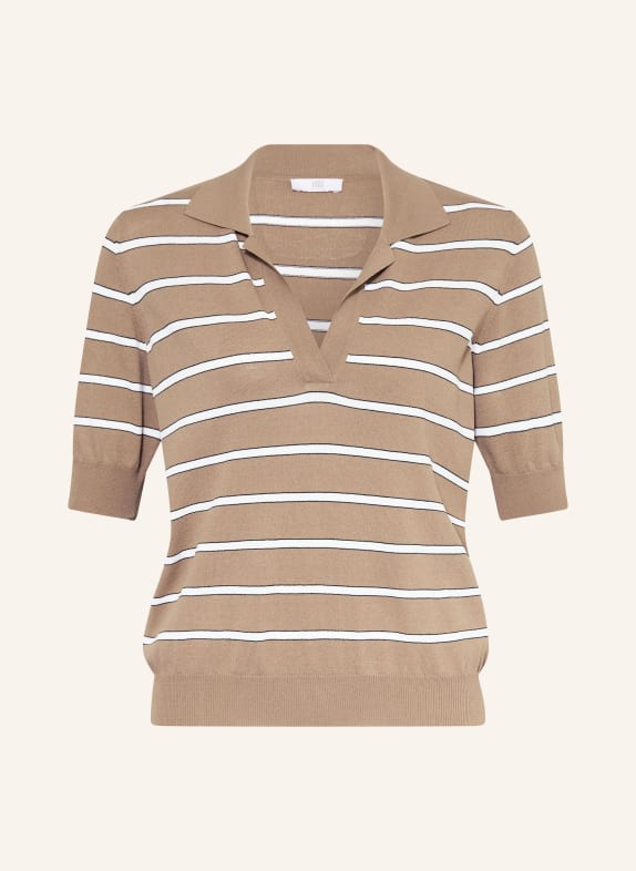 RIANI Strick-Poloshirt HELLBRAUN / WEISS / SCHWARZ