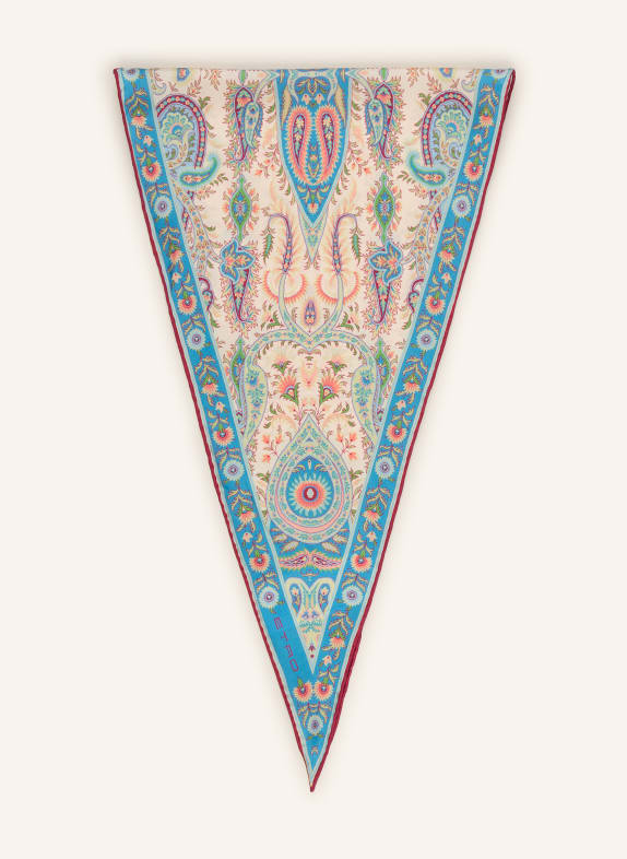 ETRO Hedvábný trojúhelníkový šátek BÉŽOVÁ / ČERVENÁ / TMAVĚ MODRÁ