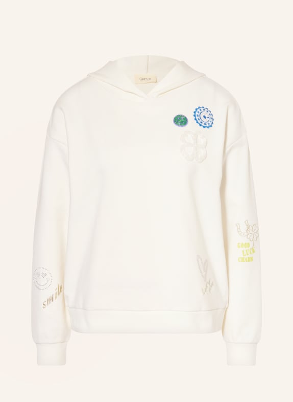 CARTOON Hoodie mit Schmucksteinen WEISS / GRÜN / BLAU