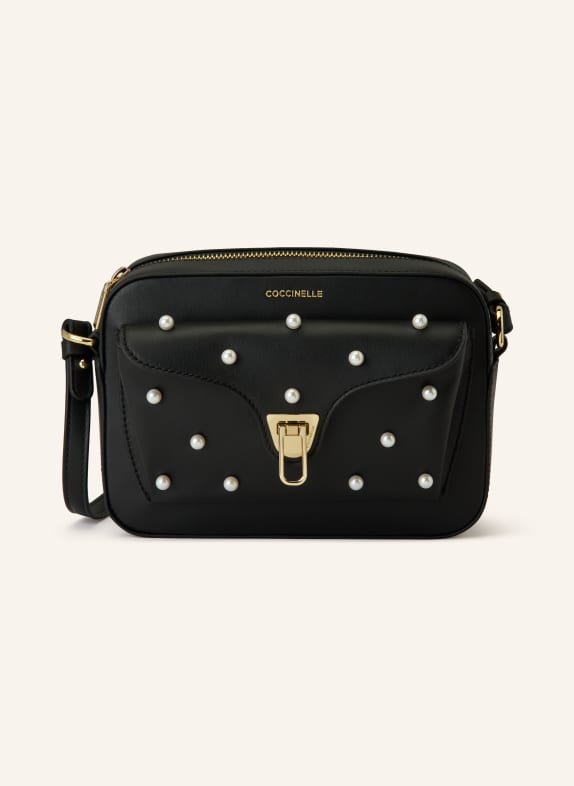 COCCINELLE BEAT shoulder bag with decorative beads BLACK / GOLD