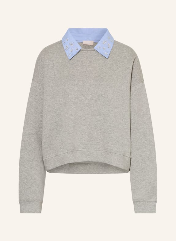 LIU JO Sweatshirt with detachable collar and gemstones GRAY / LIGHT BLUE