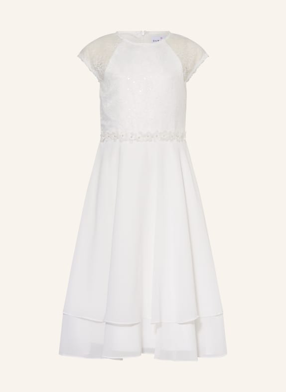 DANAMADE Cocktailkleid im Materialmix mit Pailletten und Schmuckperlen ECRU