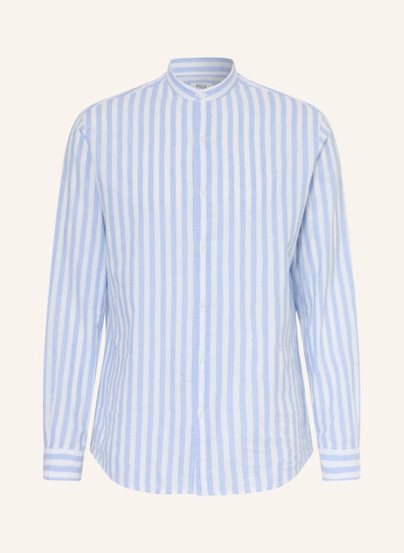 PAUL Hemd Comfort Fit mit Leinen und Stehkragen WEISS / HELLBLAU
