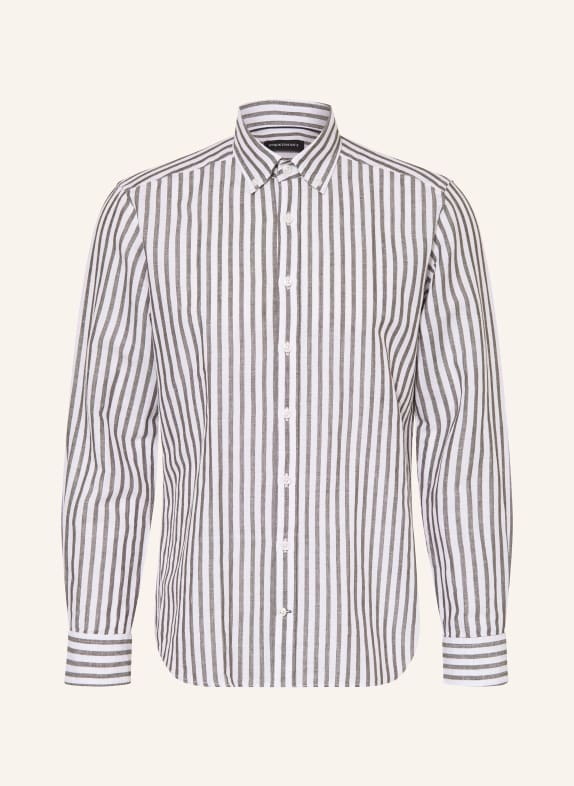STROKESMAN'S Regular fit shirt with linen OLIVE / WHITE