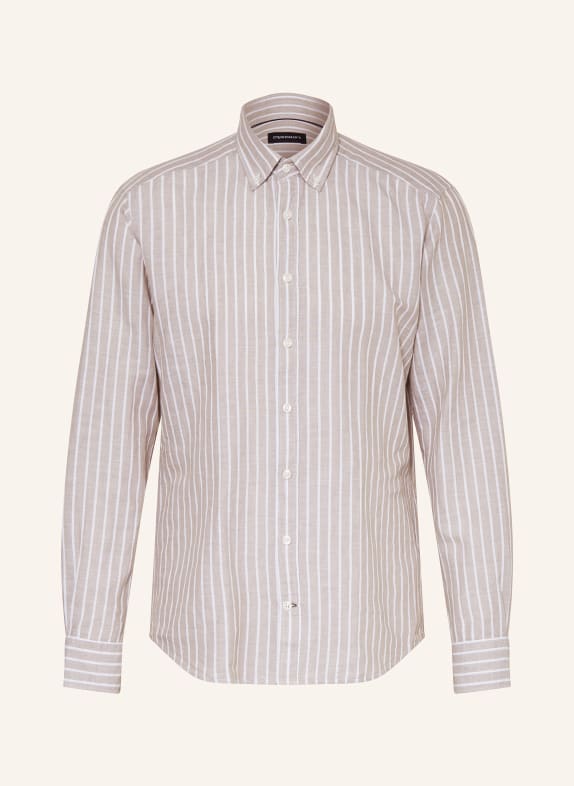STROKESMAN'S Hemd Regular Fit mit Leinen TAUPE / WEISS