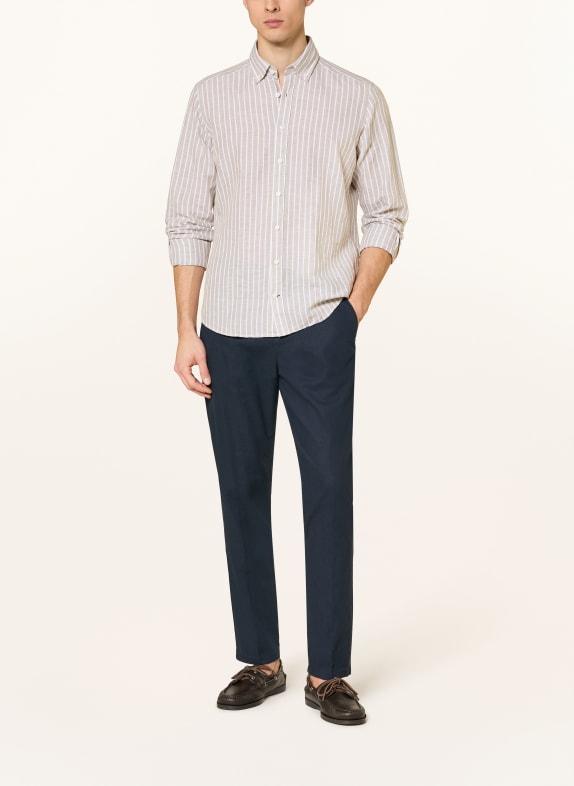 STROKESMAN'S Overhemd Regular Fit met linnen TAUPE / WIT