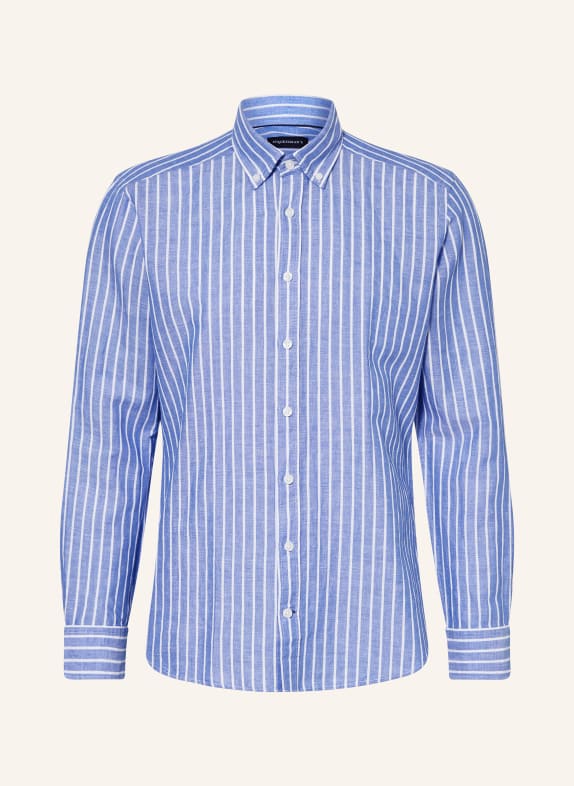 STROKESMAN'S Regular fit shirt with linen BLUE / WHITE