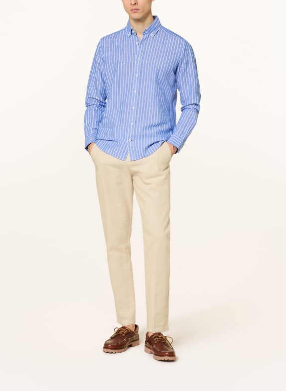 STROKESMAN'S Overhemd Regular Fit met linnen BLAUW / WIT