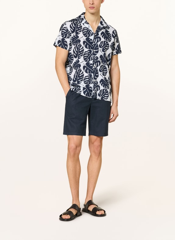 STROKESMAN'S Resorthemd Comfort Fit met linnen DONKERBLAUW / WIT