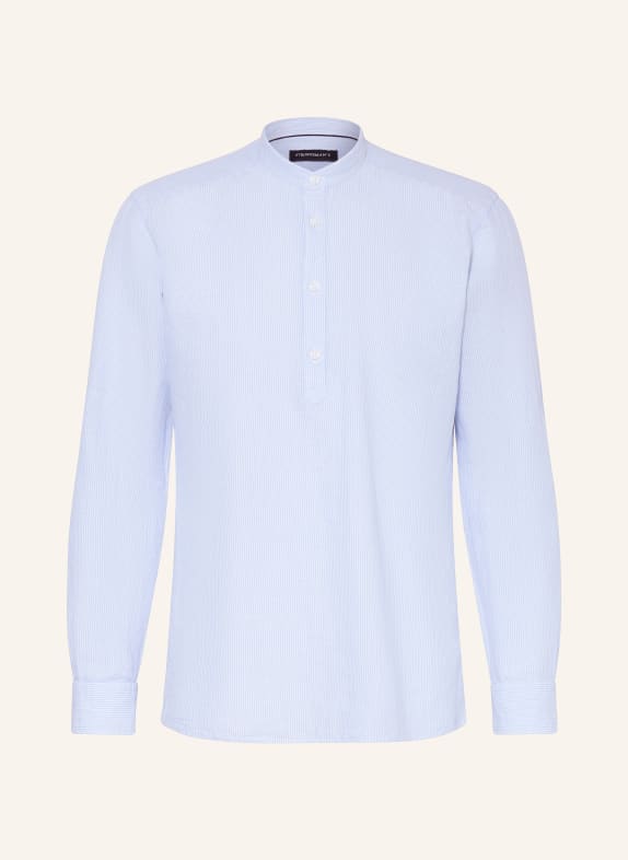 STROKESMAN'S Hemd Regular Fit mit Leinen und Stehkragen HELLBLAU / WEISS