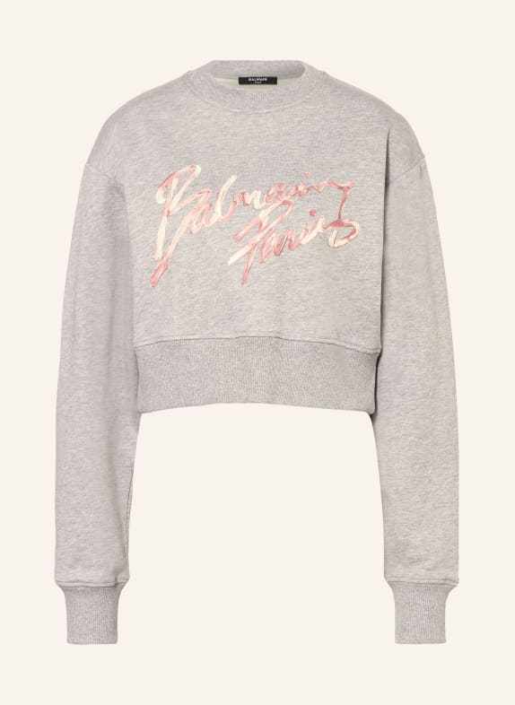 BALMAIN sweatshirt LIGHT GRAY / ROSE