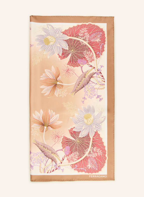 FERRAGAMO hedvábný šátek KRÉMOVÁ / SVĚTLE ČERVENÁ / BÍLÁ