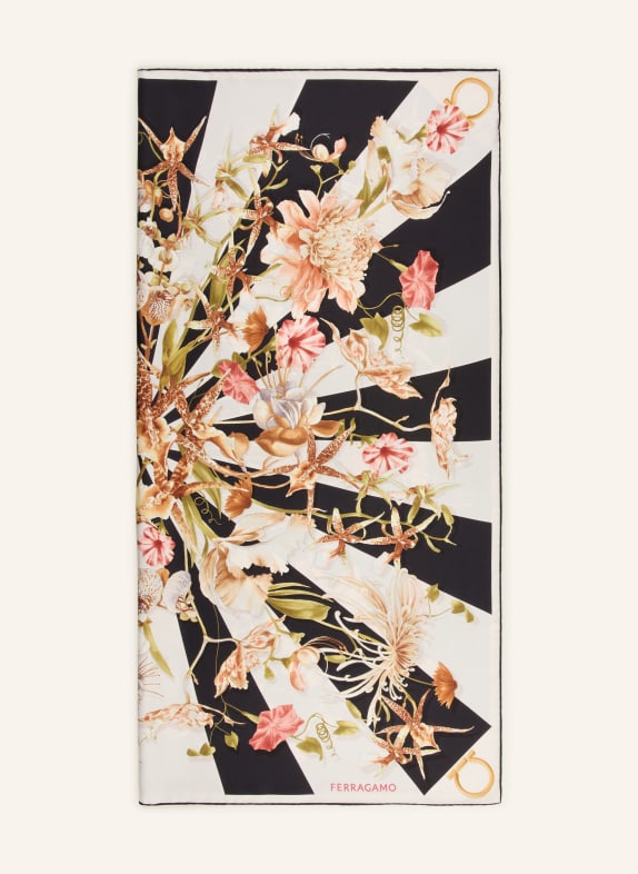 FERRAGAMO hedvábný šátek KRÉMOVÁ / ZLATÁ / ČERNÁ