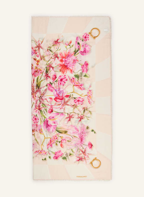 FERRAGAMO Schal HELLBRAUN / PINK / GRÜN