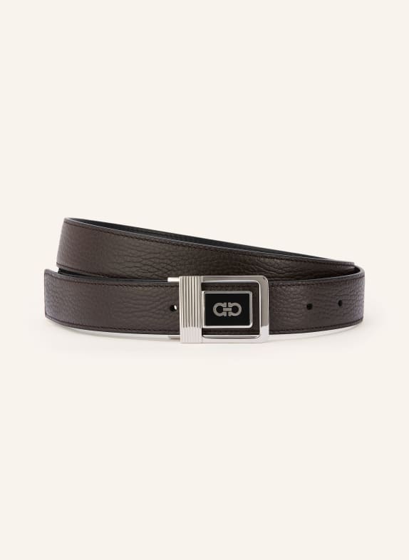 FERRAGAMO leather belt DARK BROWN / SILVER