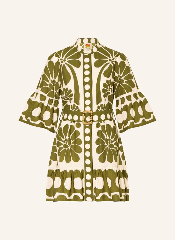 FARM RIO PALERMO dress with ruffles WHITE / OLIVE