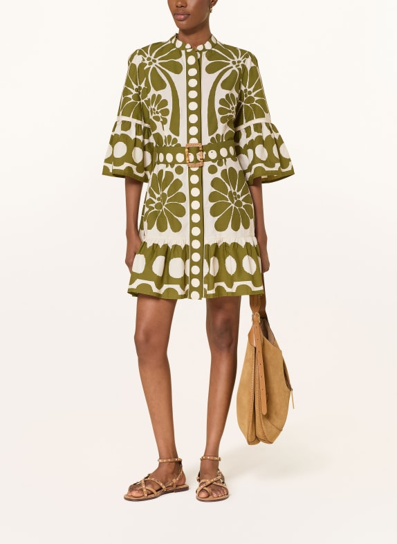 FARM RIO Kleid PALERMO mit Rüschen WEISS / OLIV