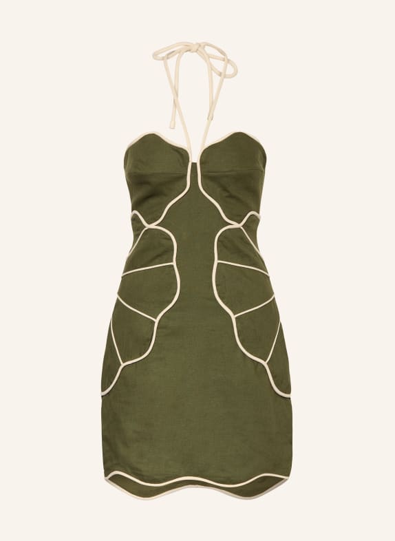 FARM RIO Sukienka GREEN WAVY z lnem OLIWKOWY / ECRU
