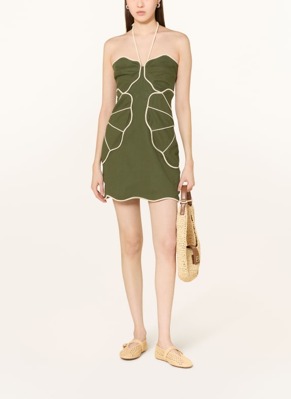 FARM RIO Sukienka GREEN WAVY z lnem OLIWKOWY / ECRU