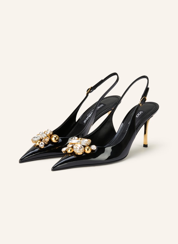 DOLCE & GABBANA Sling pumps with gemstones BLACK / GOLD