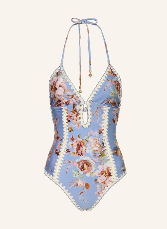 ZIMMERMANN Strój kąpielowy z wiązaniem na szyi AWAKEN SZARONIEBIESKI / BRUDNY RÓŻ / BIAŁY