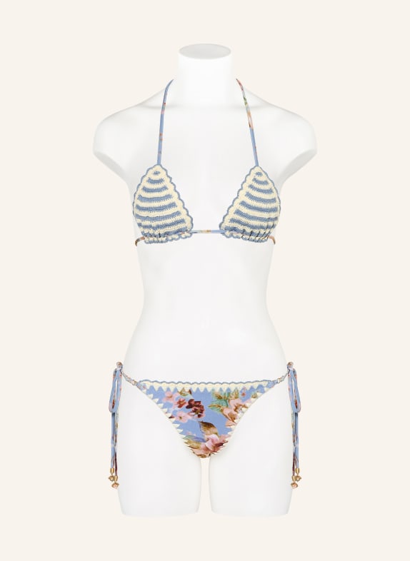 ZIMMERMANN Triangel bikinitop AWAKEN met sieradenparels LICHTBLAUW / VIEUX ROSE / ECRU