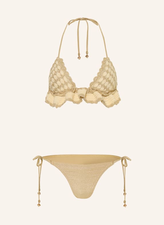 ZIMMERMANN Triangel-Bikini WANDERLUST mit Glitzergarn GOLD / CREME