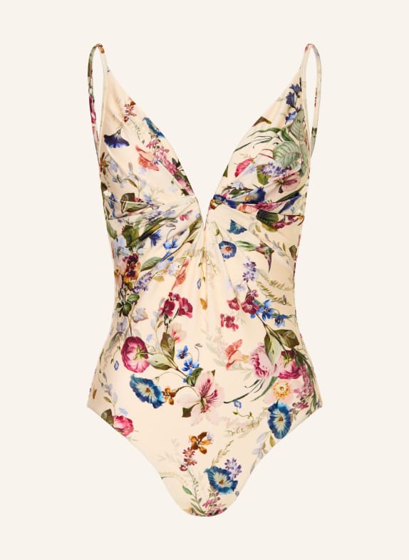 ZIMMERMANN PATIENCE TUCK PLUNGE swimsuit CREAM / DARK PURPLE / OLIVE