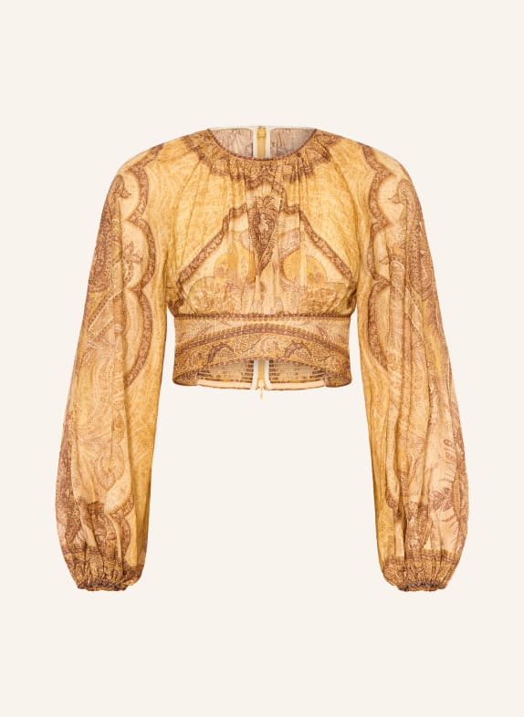 ZIMMERMANN Cropped-Blusenshirt WANDERLUST mit Glitzergarn DUNKELGELB / BRAUN / DUNKELORANGE