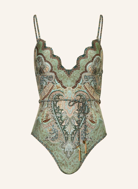 ZIMMERMANN Badeanzug WANDERLUST mit Schmuckperlen HELLGRÜN / MINT / DUNKELGRÜN