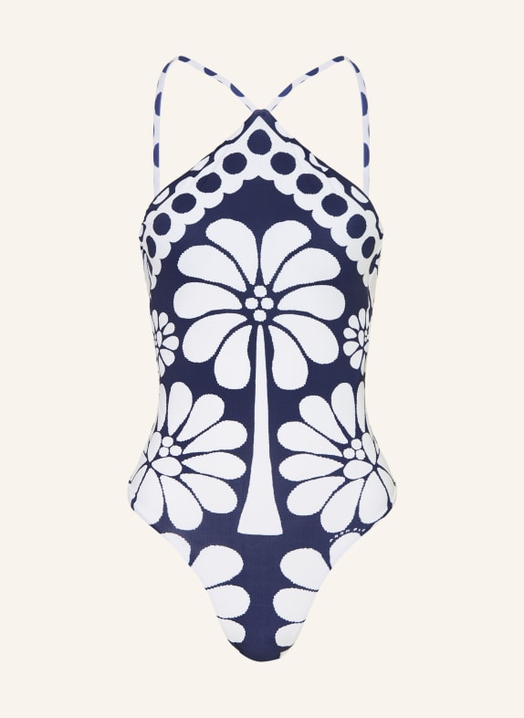 FARM RIO PALERMO high-neck swimsuit DARK BLUE / WHITE