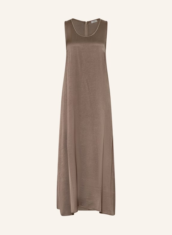 PESERICO Satin dress with gemstones BROWN