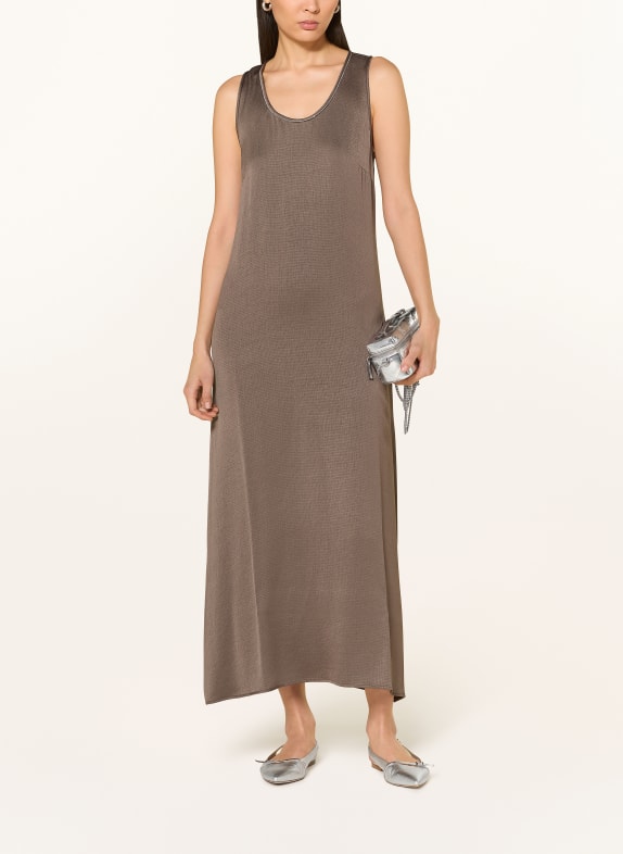 PESERICO Satin dress with gemstones BROWN