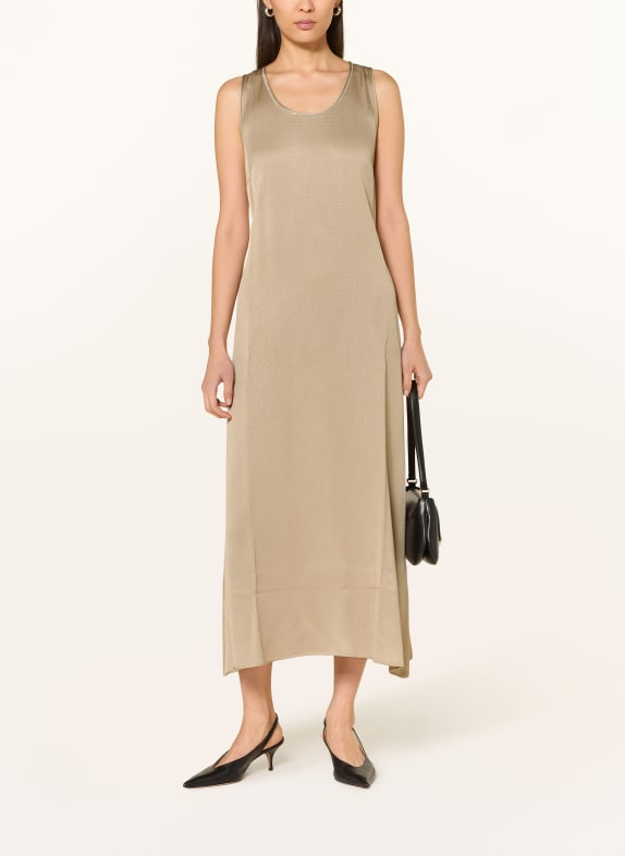 PESERICO Satin dress with gemstones LIGHT BROWN