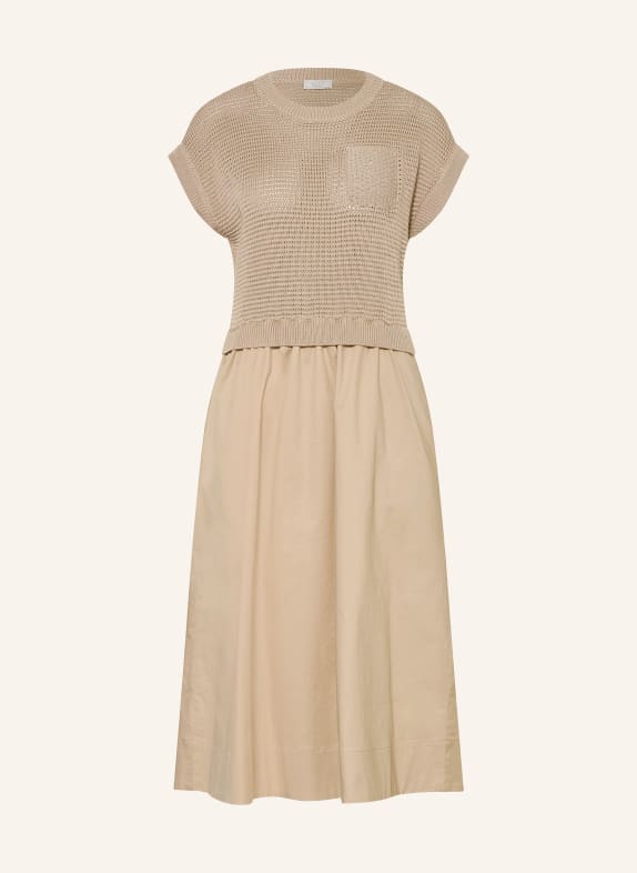 PESERICO Šaty z kombinace materiálů s ozdobnými perličkami BÉŽOVÁ