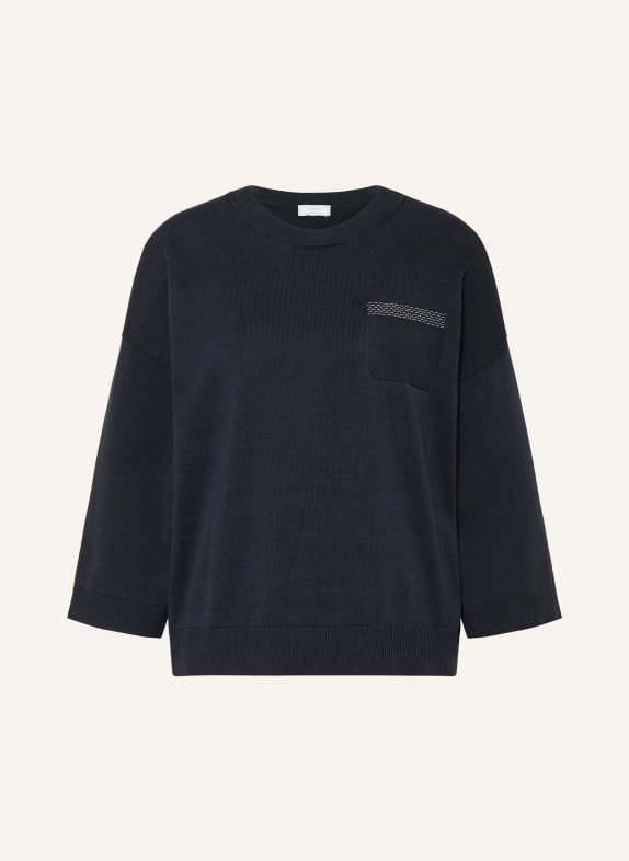 PESERICO Pullover mit 3/4-Arm und Schmucksteinen SCHWARZ