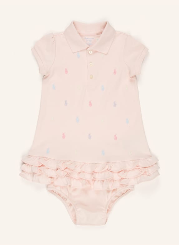 POLO RALPH LAUREN Zestaw: sukienka polo z falbanami i spodnie JASNORÓŻOWY