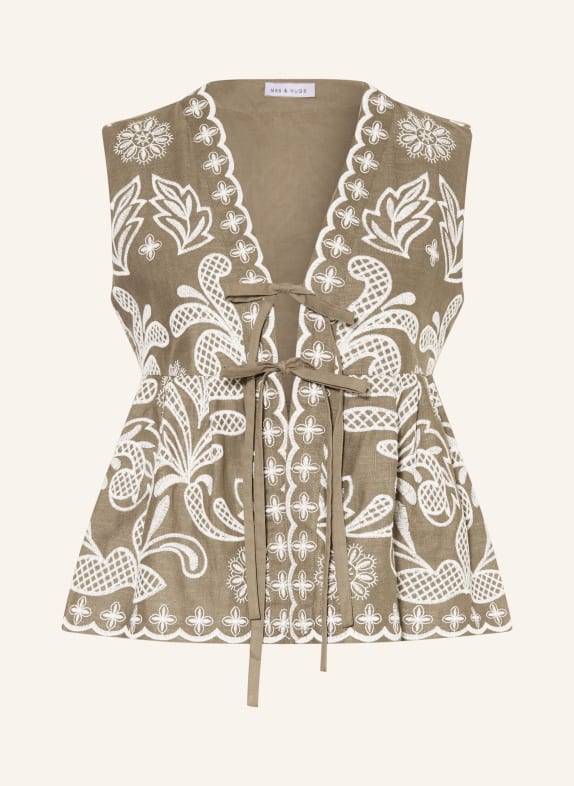 MRS & HUGS Blůza s lnem OLIVOVÁ / BÍLÁ